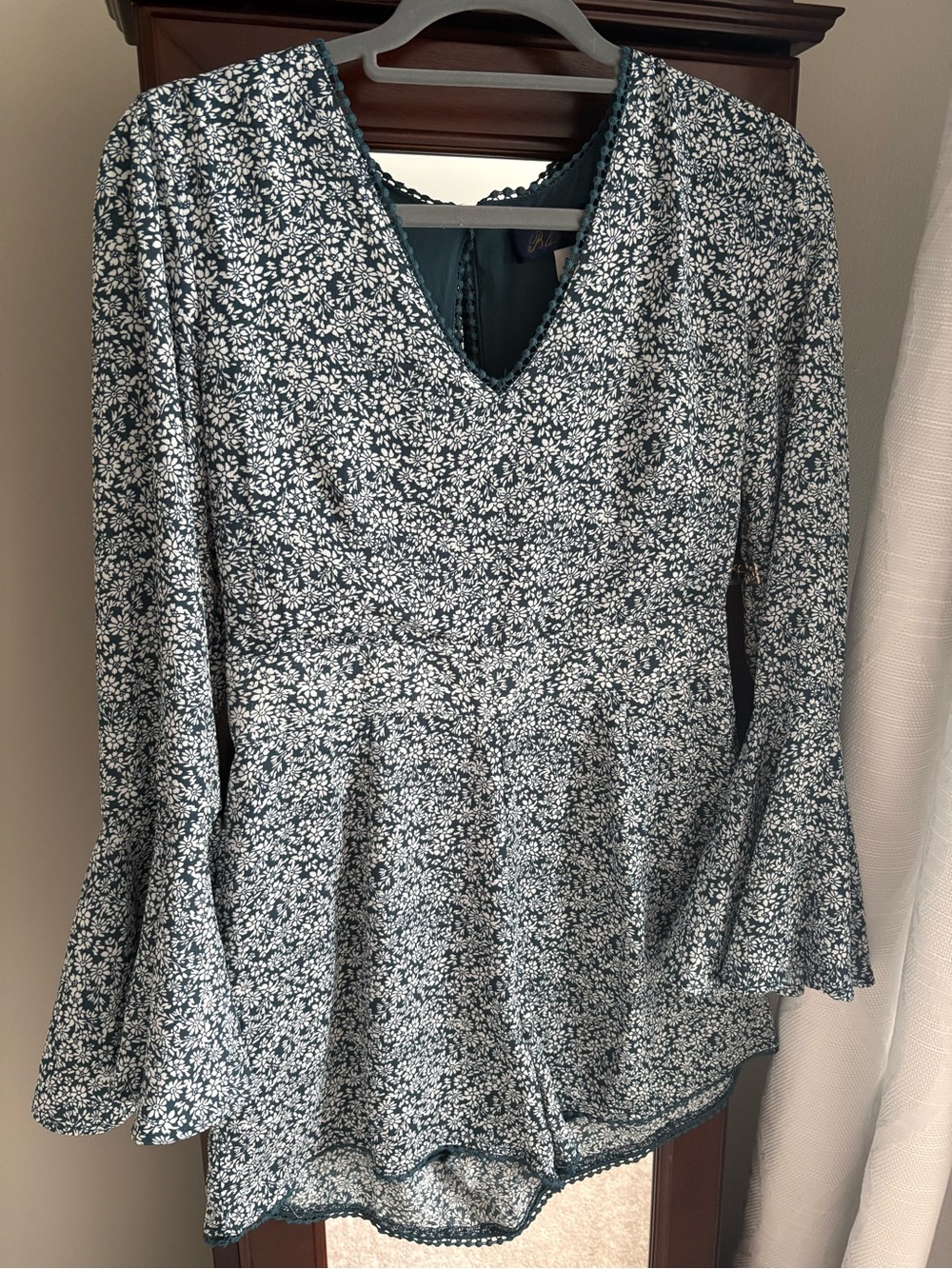 Blue Rain Teal Floral Long-Sleeve Peplum Dress